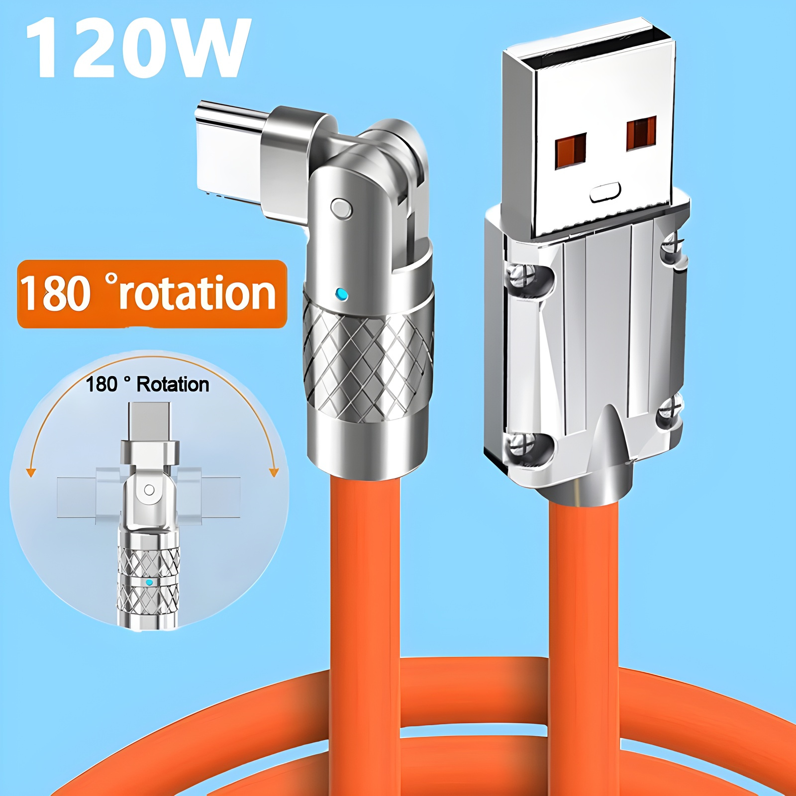 Cable de carga USB a Type-C con rotación 180°