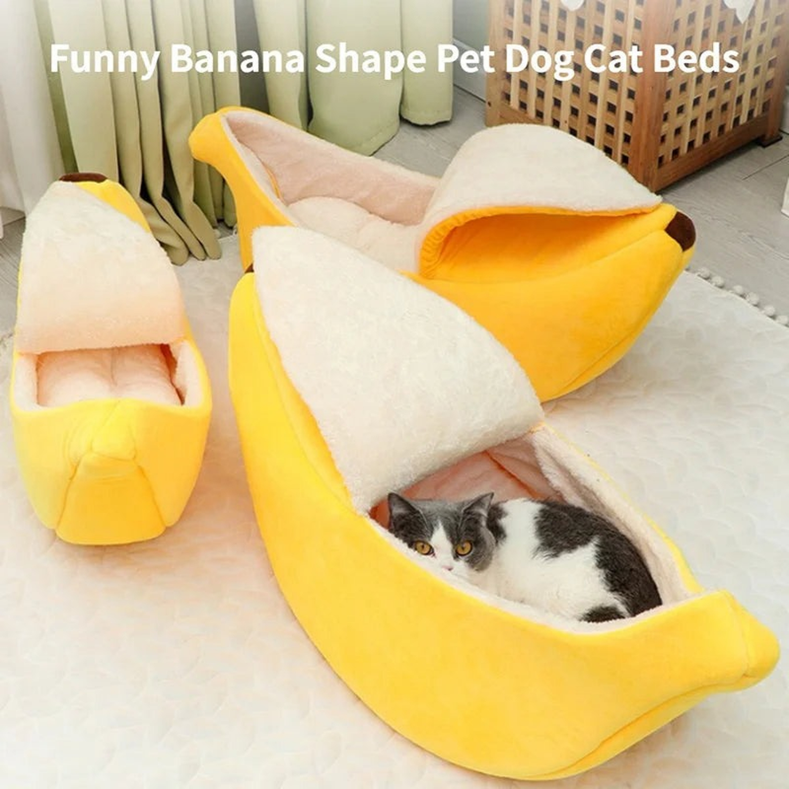 Cueva Banana para Mascotas | Cama Suave y Portátil para Gatos y Perros Pequeños