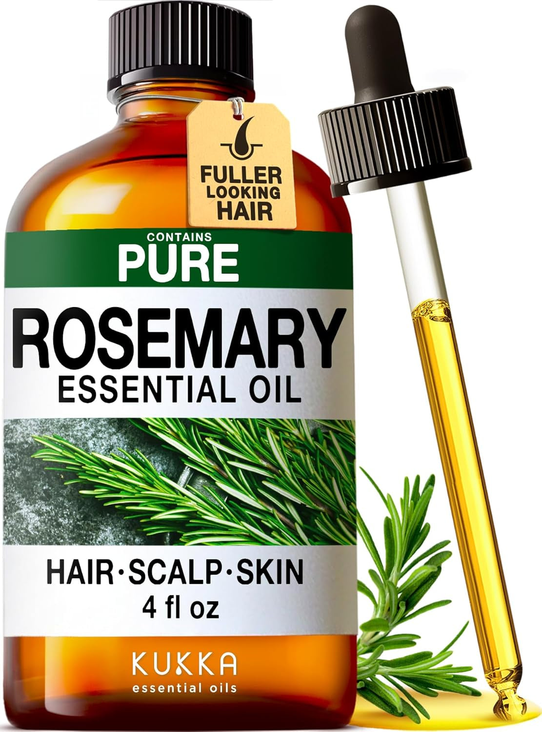 KUKKA Rosemary Essential Oils - 4 Fl Oz - for Hair, Skin, Diffuser, Aromatherapy & DIY Soap Making Scent