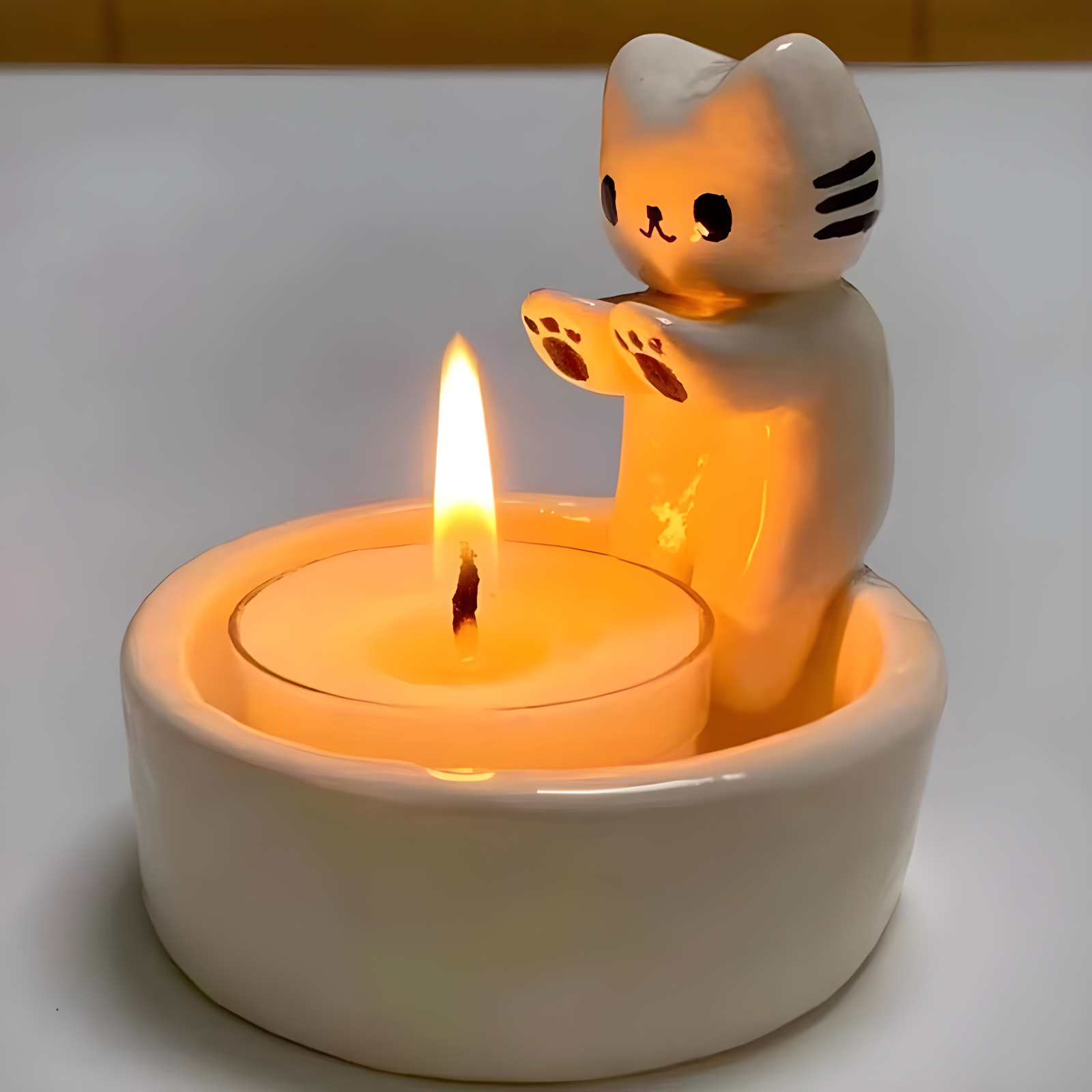 Portavelas de Gato Decorativo | Candelabro de Mesa de Resina para Hogar u Oficina