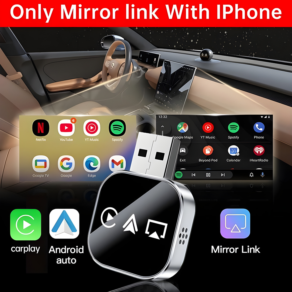 CarPlay Inalámbrico Plug & Play | Adaptador 3 en 1 con AirPlay y Mirror Link