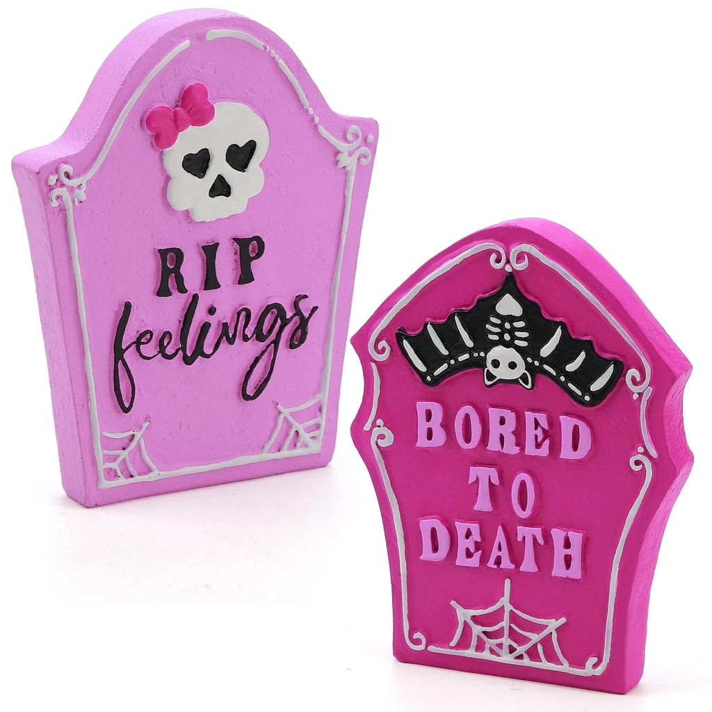 2Pcs Halloween Tombstones Decorations for Pink Halloween Decor, Halloween Decorations Indoor, Halloween Gift