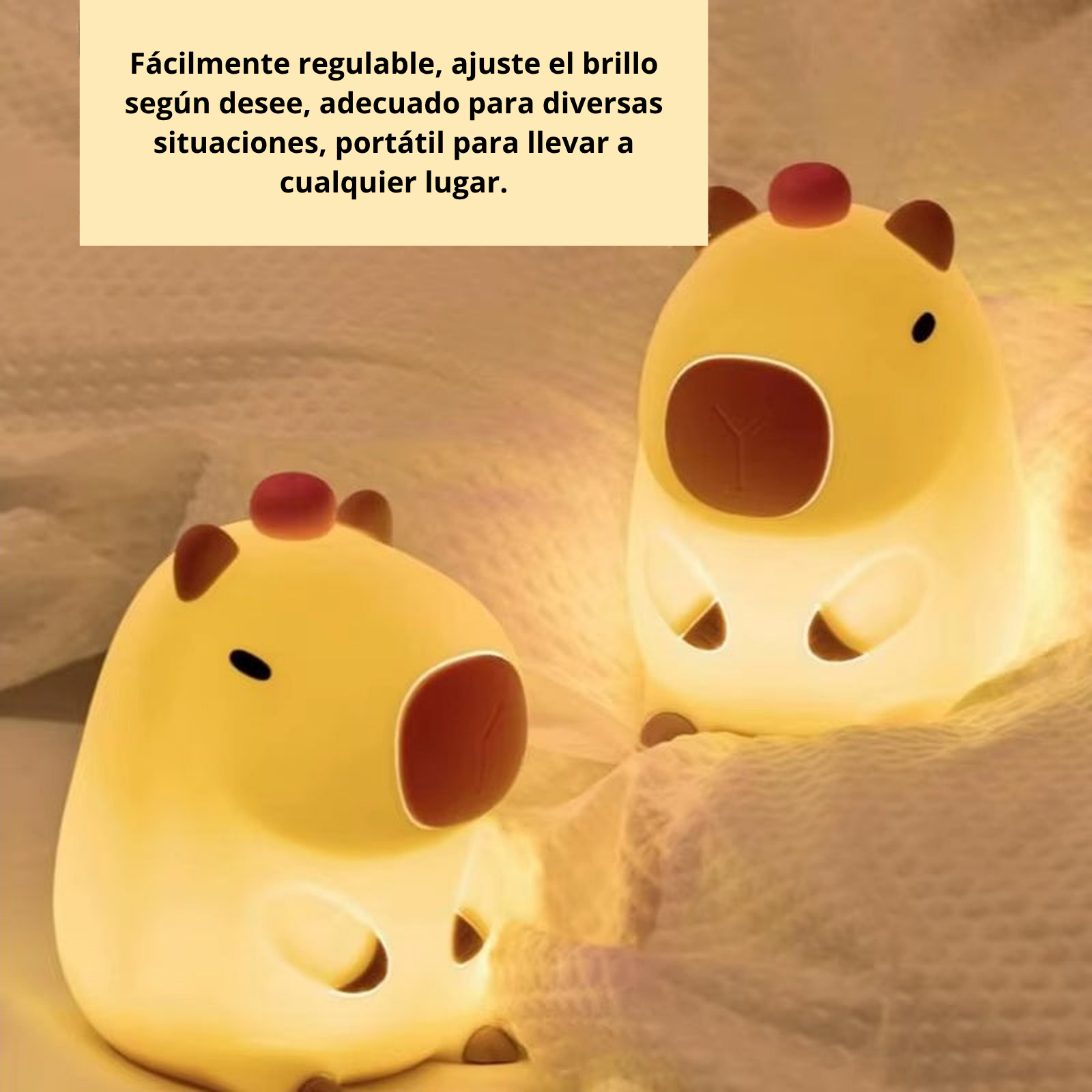 Luz Nocturna Infantil Capibara | Lámpara LED Recargable Regulable, Decoración de Habitación para Niños