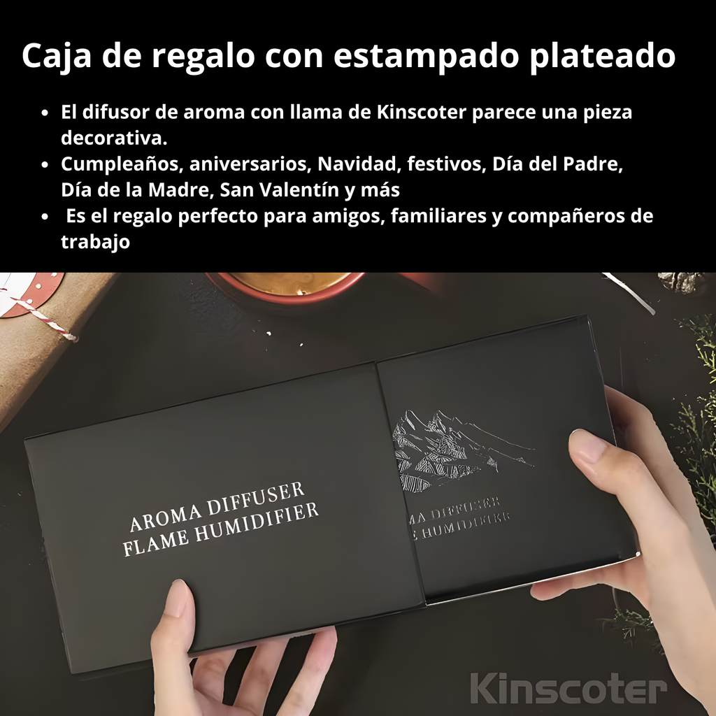 Lámpara Difusor de Aromas 3 en 1 | Humidificador Ultrasónico 180ml con Luz LED Efecto Fuego