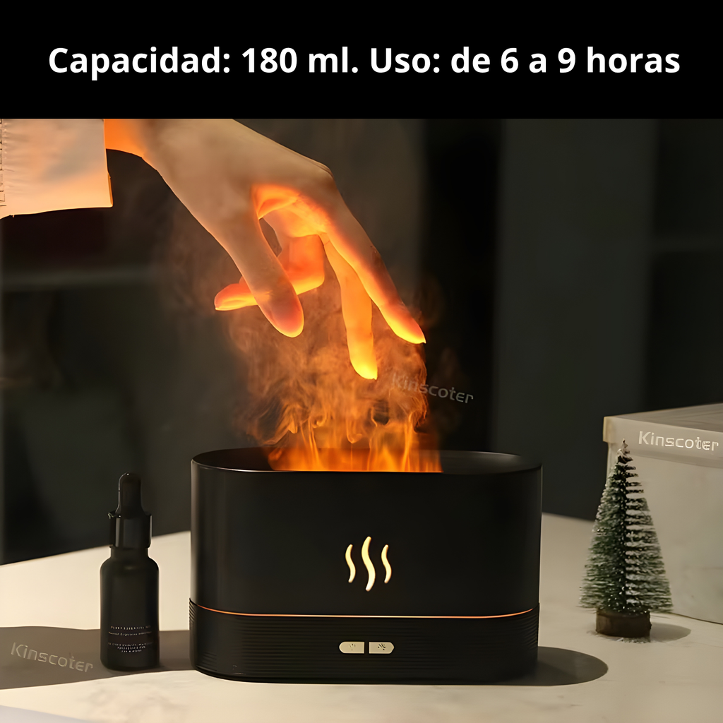 Lámpara Difusor de Aromas 3 en 1 | Humidificador Ultrasónico 180ml con Luz LED Efecto Fuego