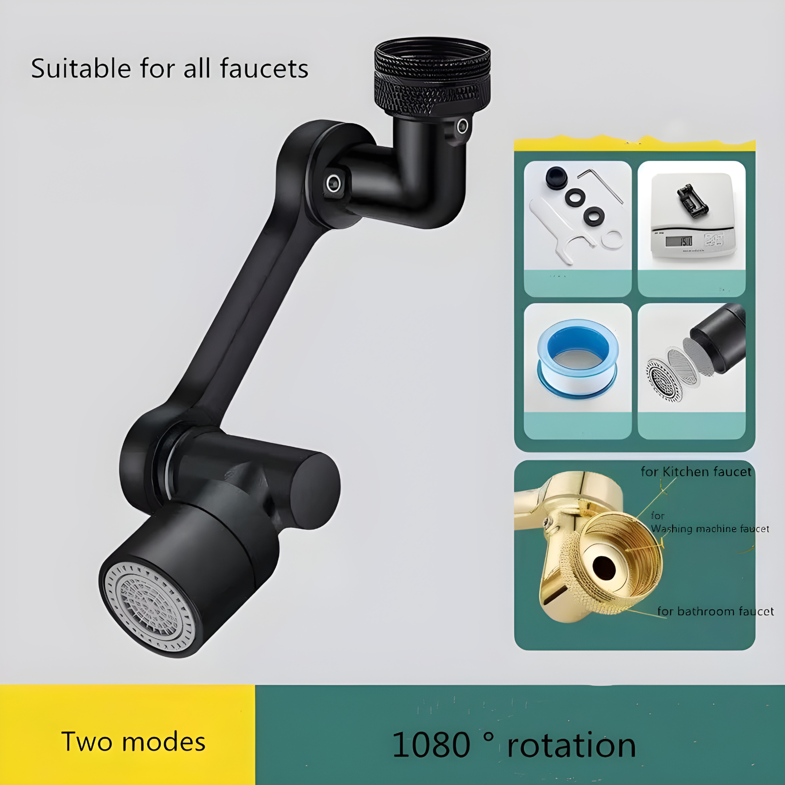 Boquilla de Grifo 1080° en Metal | Extensor Antisalpicaduras para Fregadero