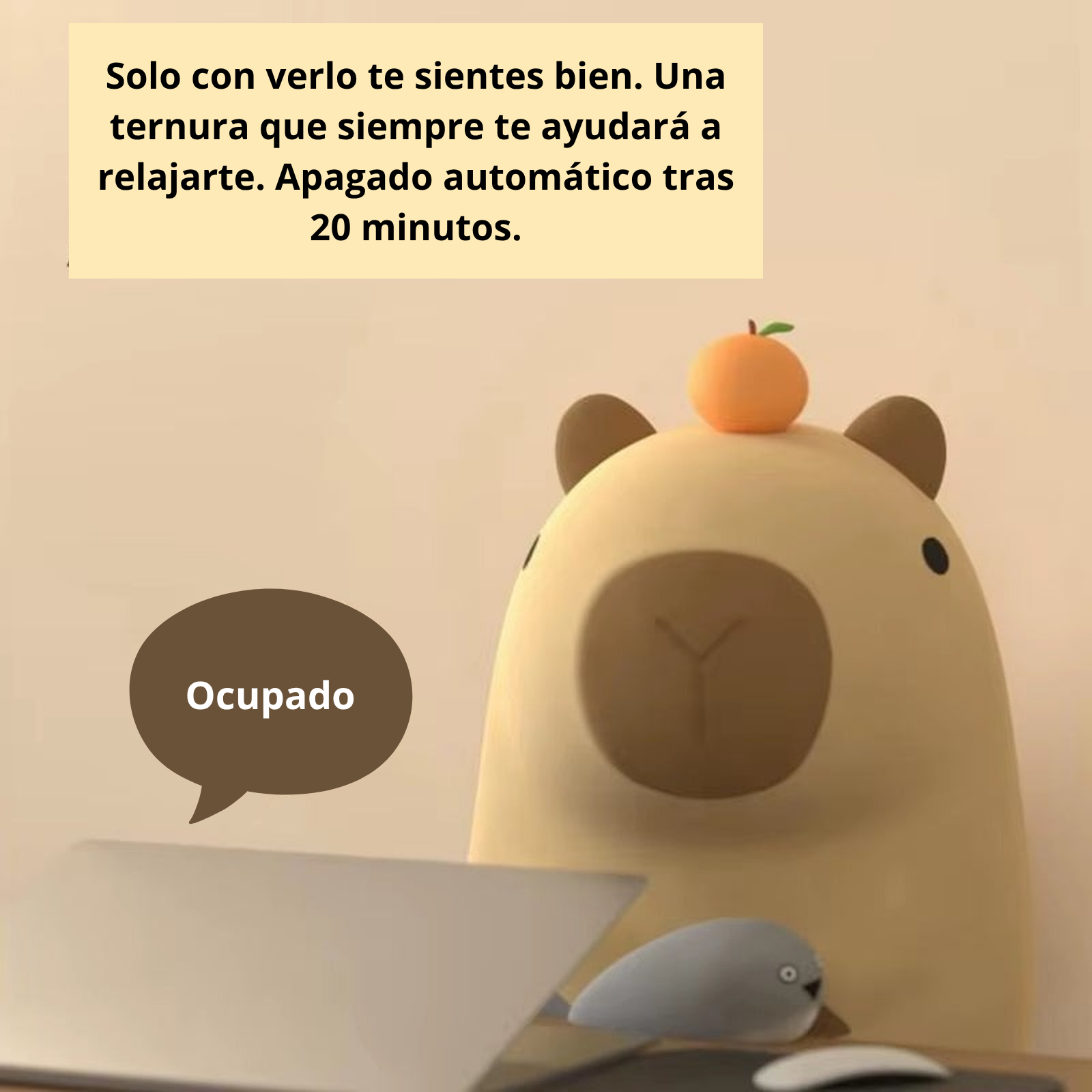 Luz Nocturna Infantil Capibara | Lámpara LED Recargable Regulable, Decoración de Habitación para Niños