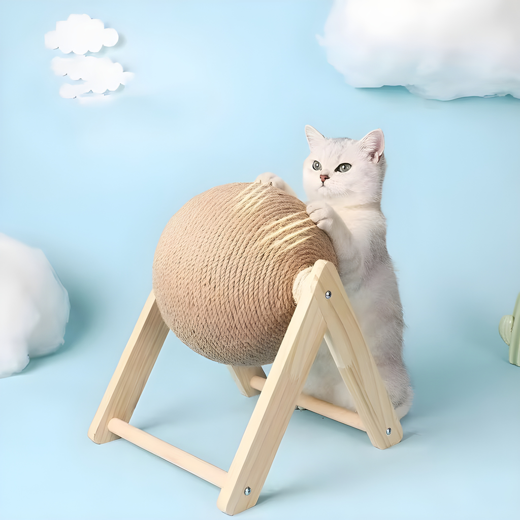 Juguete Rascador para Gatos | Bola de Sisal Natural y Base Antideslizante