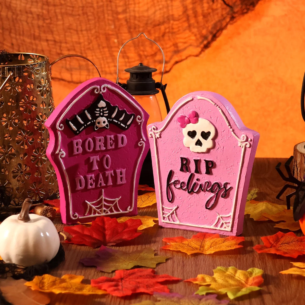 2Pcs Halloween Tombstones Decorations for Pink Halloween Decor, Halloween Decorations Indoor, Halloween Gift