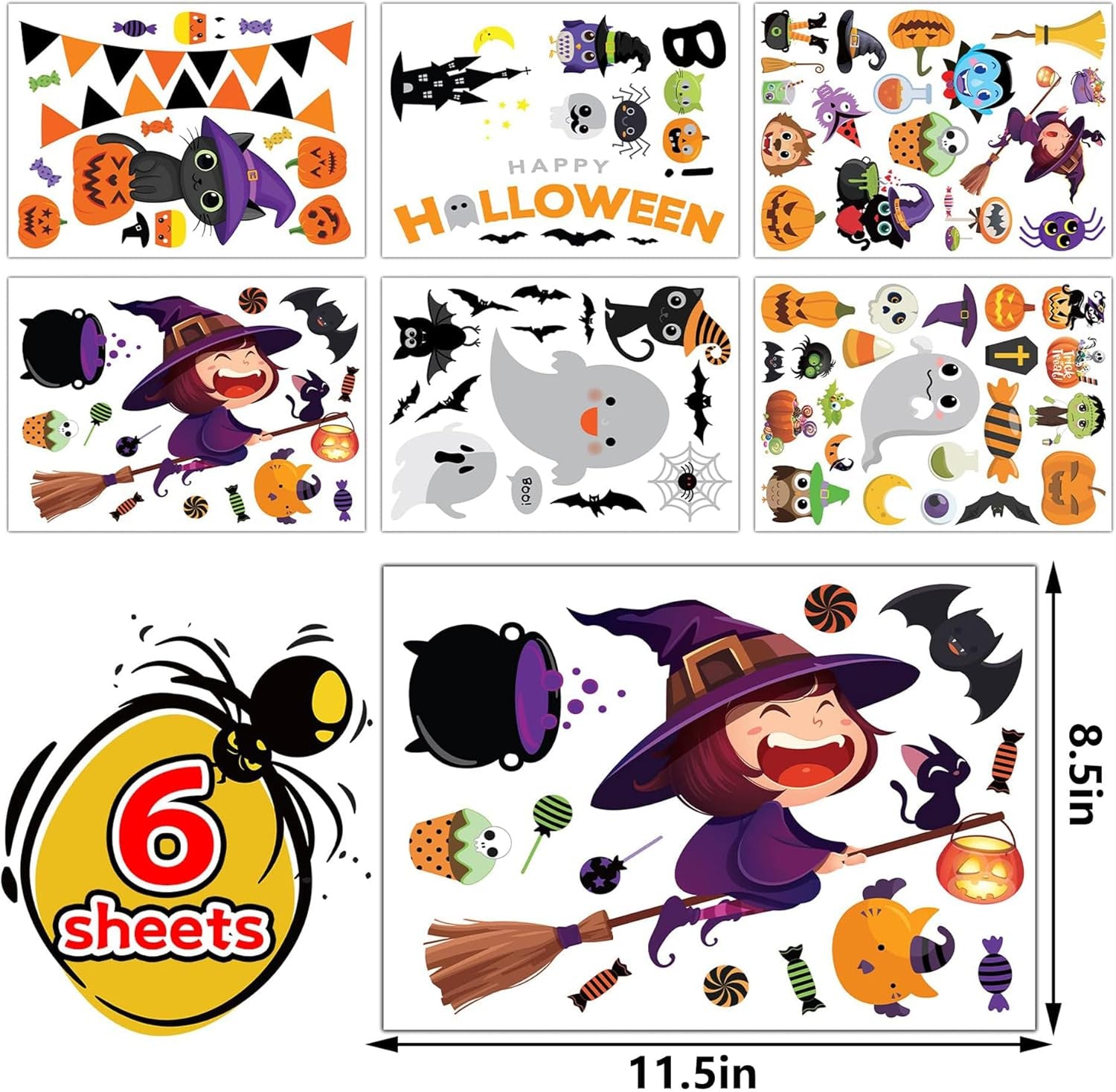Halloween Window Clings - Halloween Window Decorations Stickers Decals Decor Cute Pumpkin Ghost Decor for Room Bathroom Kitchen