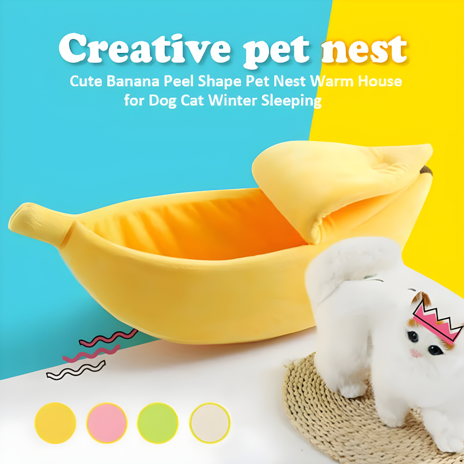 Cueva Banana para Mascotas | Cama Suave y Portátil para Gatos y Perros Pequeños