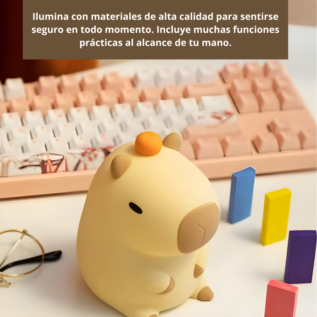 Luz Nocturna Infantil Capibara | Lámpara LED Recargable Regulable, Decoración de Habitación para Niños