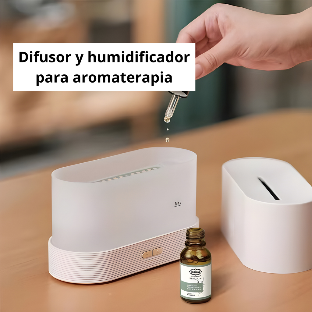 Lámpara Difusor de Aromas 3 en 1 | Humidificador Ultrasónico 180ml con Luz LED Efecto Fuego