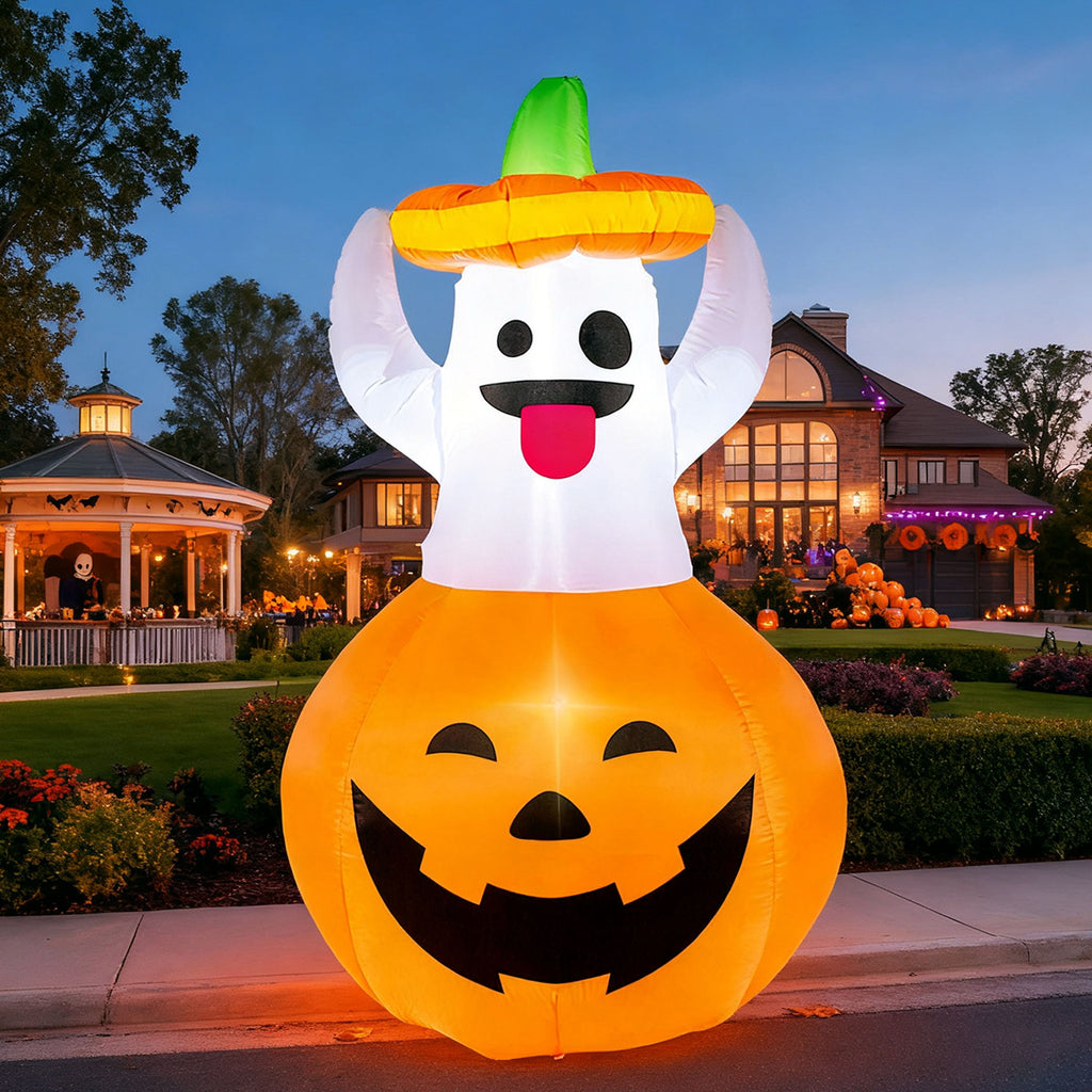 5 FT Halloween Inflatables Light up Pumpkin Ghosts Halloween Inflatables Outdoor Decorations,Blow up Halloween Yard Decorations