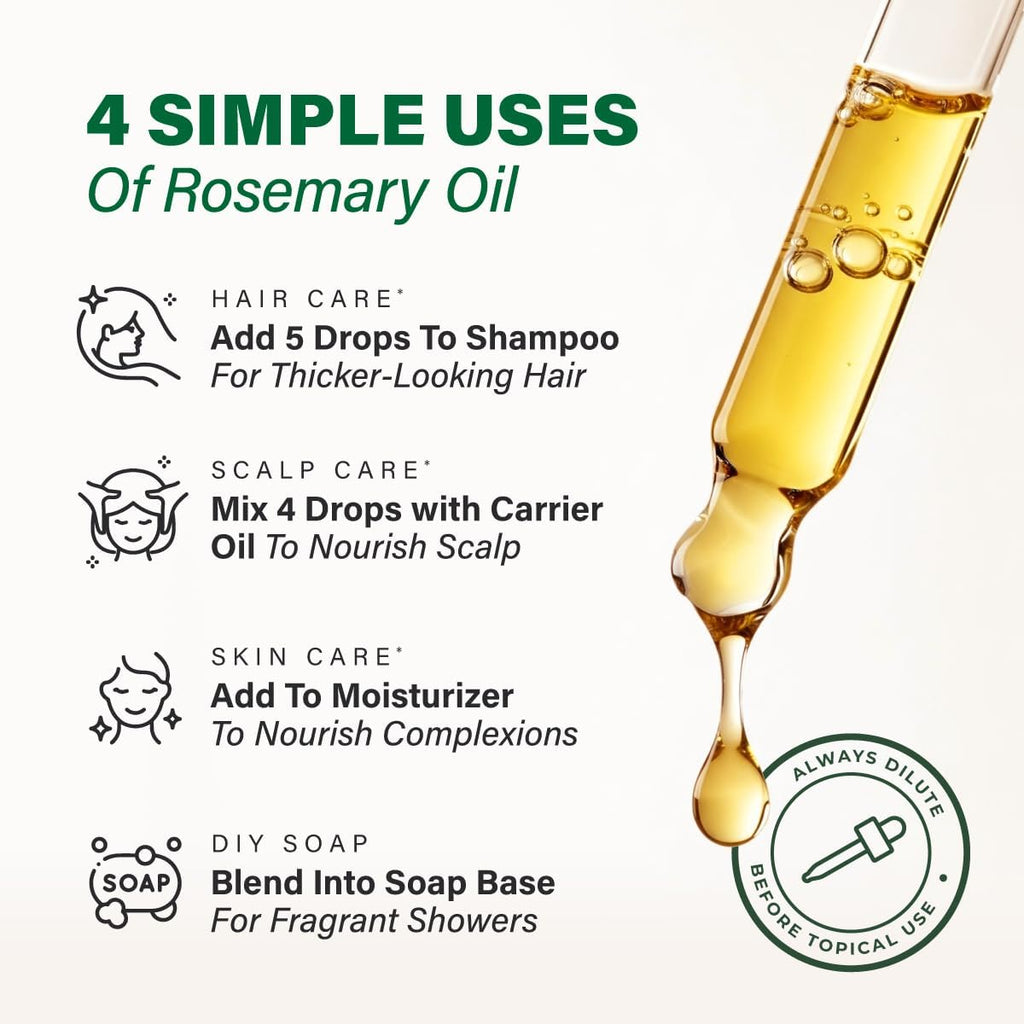 KUKKA Rosemary Essential Oils - 4 Fl Oz - for Hair, Skin, Diffuser, Aromatherapy & DIY Soap Making Scent