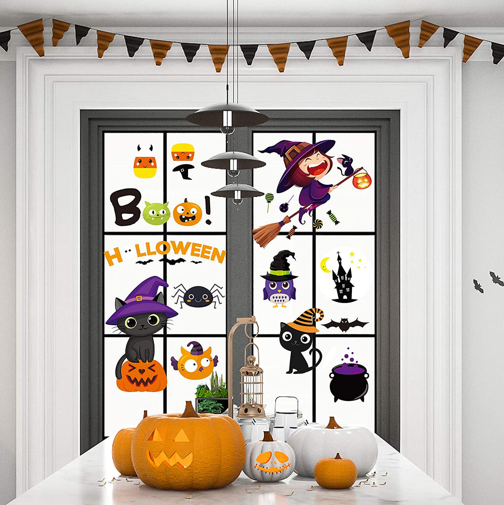 Halloween Window Clings - Halloween Window Decorations Stickers Decals Decor Cute Pumpkin Ghost Decor for Room Bathroom Kitchen