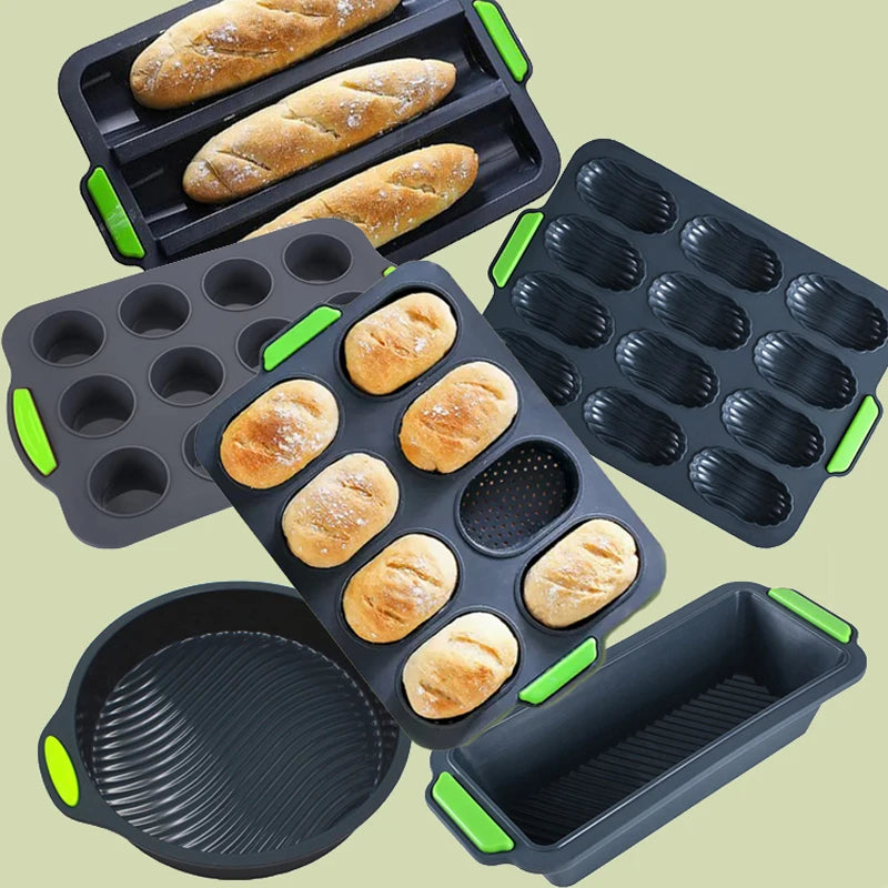 Food Grade Silicone Cake Molds Toast Tray Bread Pan Brownie Dessert Madeleine Cake Moulds Baguette Baking Tools Muffin Bakeware