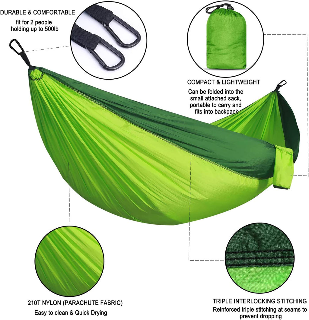 Hamaca Doble para Camping | Ultraligera de Nylon Paracaídas con Correas | Portátil para Exterior
